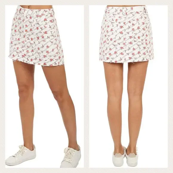 RE/DONE Originals Cargo Rose Print Denim Mini Skirt Size 25 - Picture 10 of 10